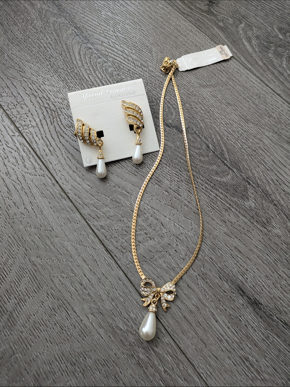 Vintage Vendome Gold Plated Pearl Drop Necklace and Earring Set